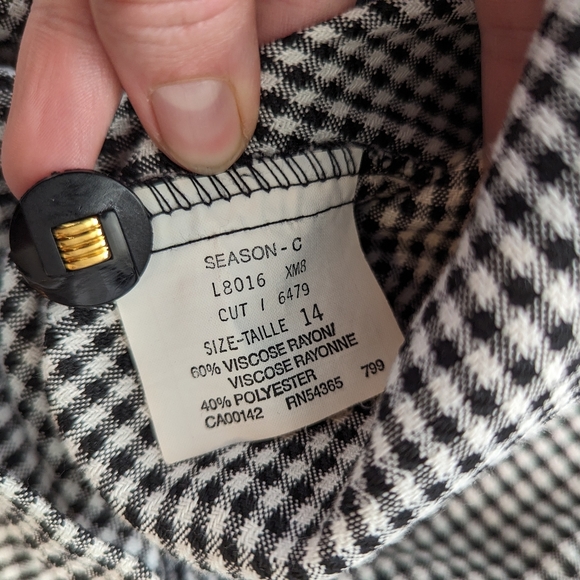 Vintage Season C black and white checkered longline one button blazer size 14 - Picture 6 of 8